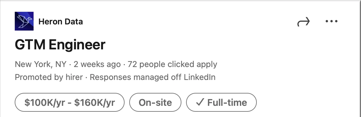 Heron GTM Engineer job posting with low engagement